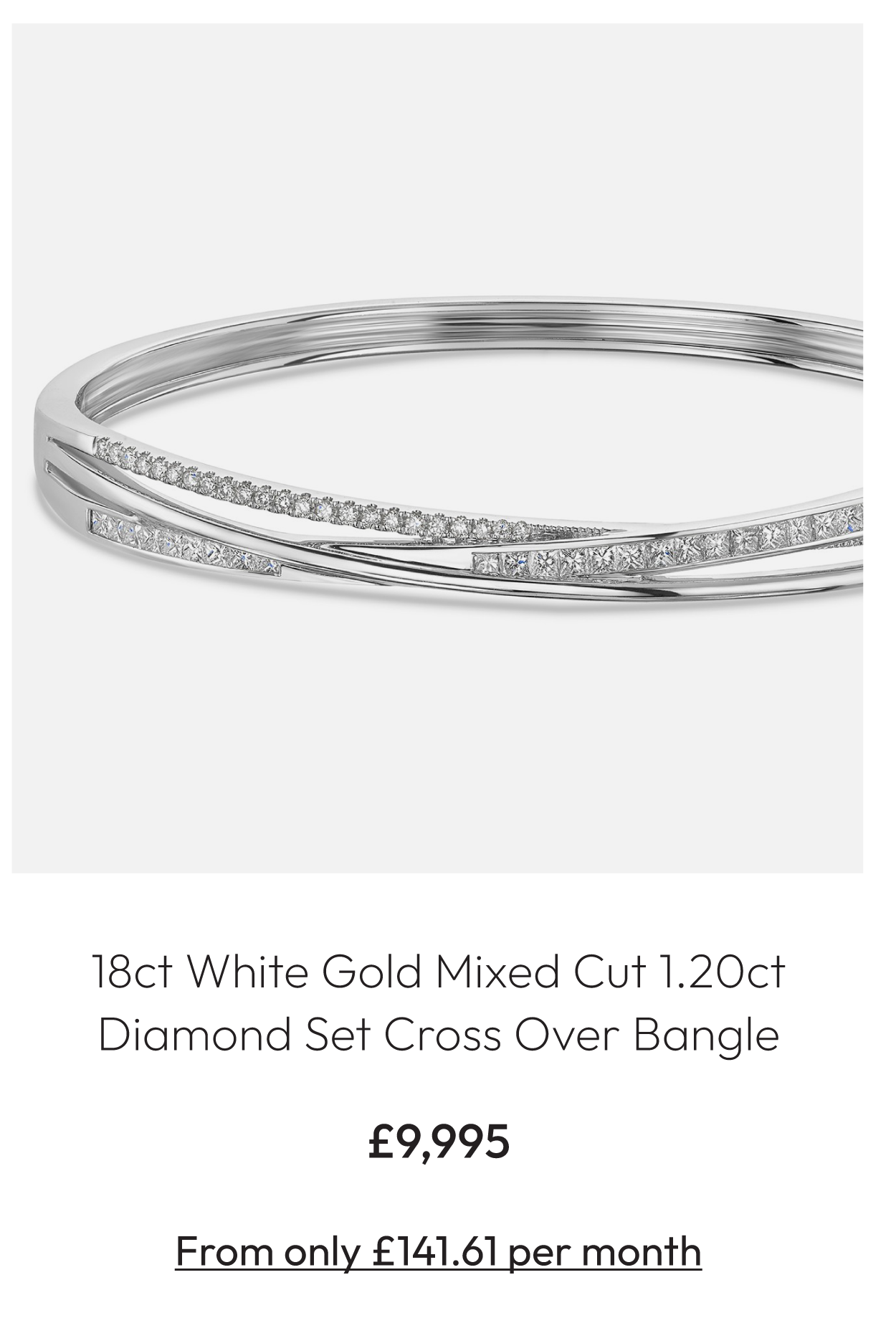 18ct White Gold Princess & Round Brilliant Cut 1.20ct Diamond Multi Strand Cross Over Bangle