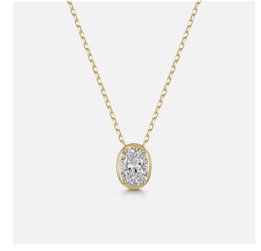 9ct Yellow Gold 1.00ct Oval Cut Lab Grown Diamond Rub Over Pendant