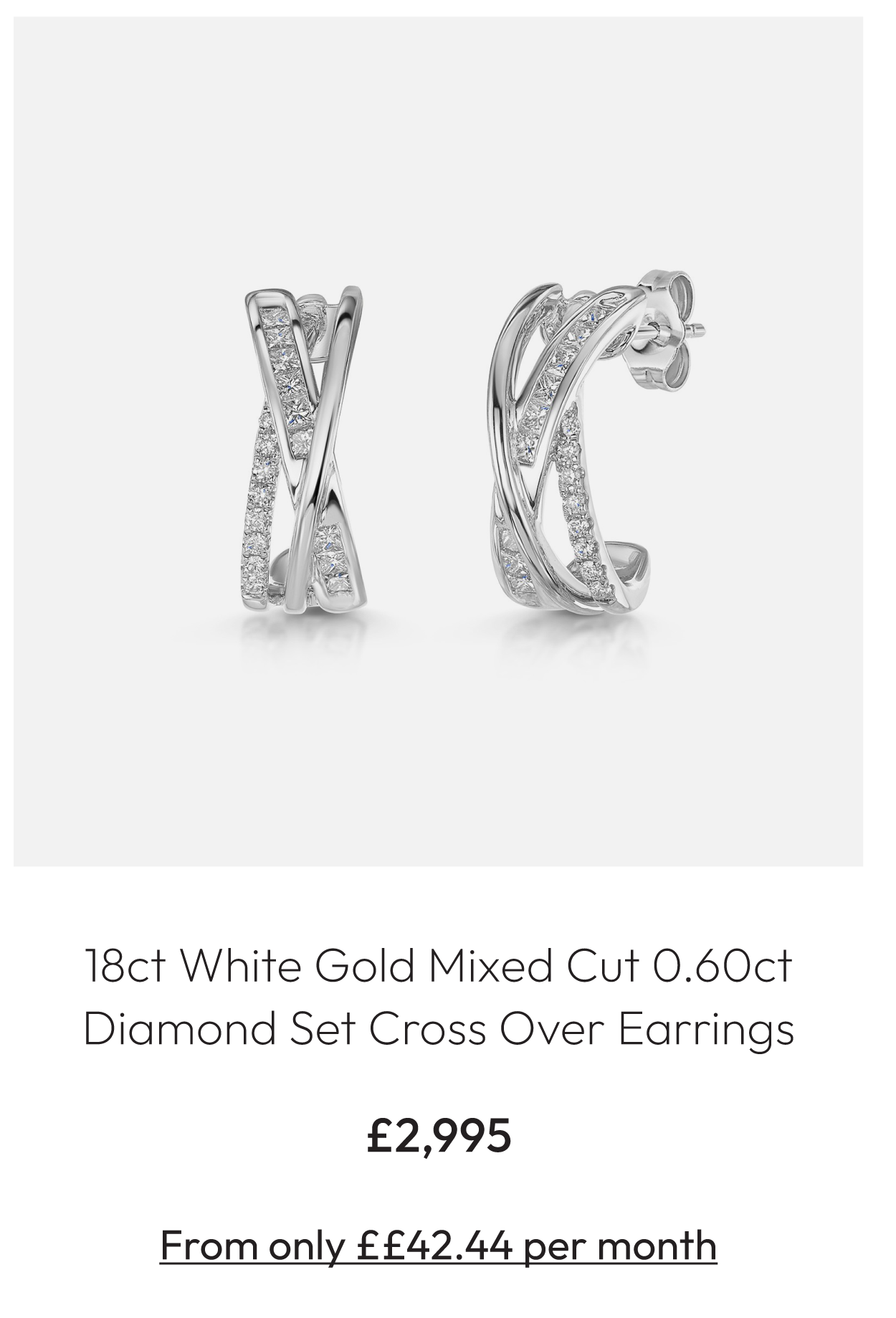 18ct White Gold Princess & Round Brilliant Cut 0.60ct Diamond Multi Strand Cross Over Earrings