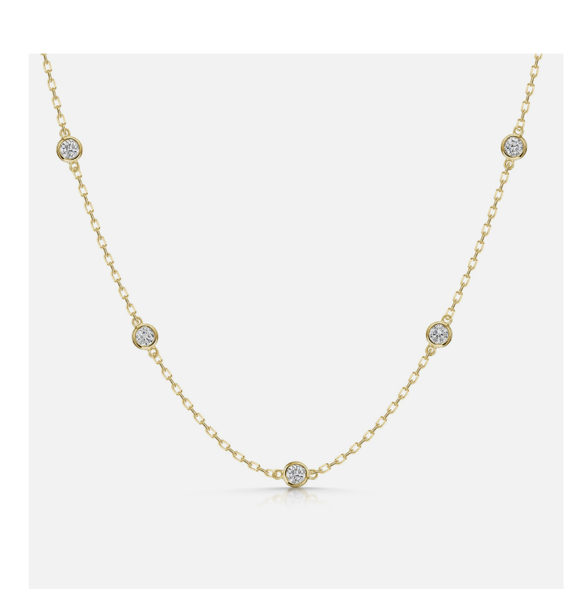 9ct Yellow Gold Round Brilliant 0.40ct Diamond Rub Over Staggered Necklet