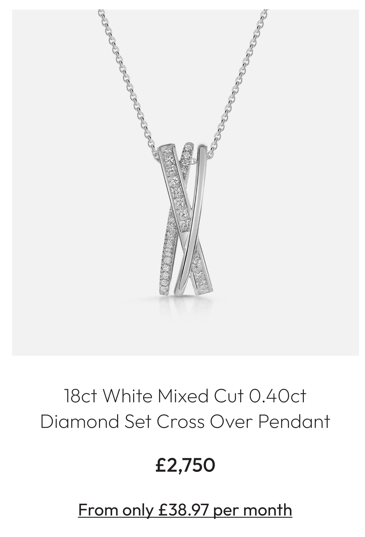 18ct White Gold Princess & Round Brilliant Cut 0.40ct Diamond Multi Strand Cross Over Pendant