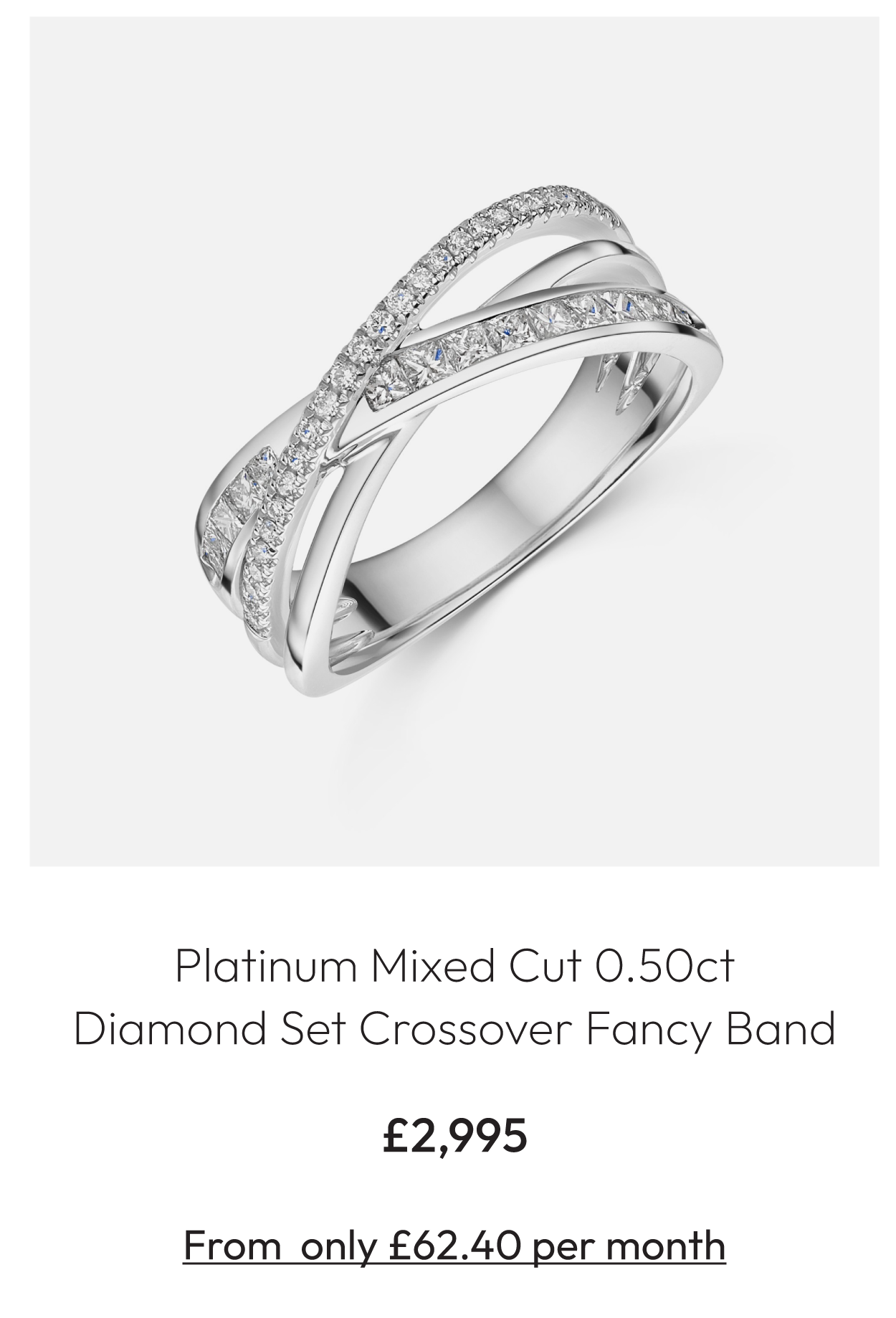 Platinum Mixed Cut 0.50ct Diamond Set Crossover Fancy Band