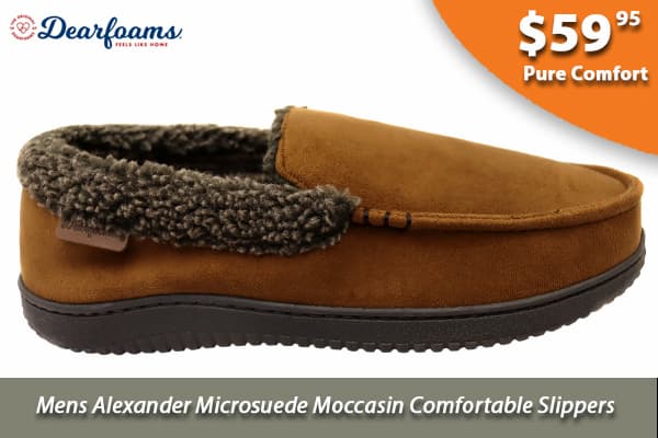 Dearfoams Mens Alexander Microsuede Moccasin Comfortable Slippers