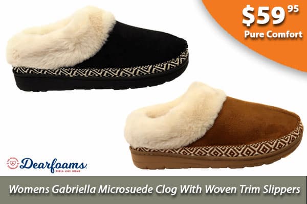 Dearfoams Womens Gabriella Microsuede Clog With Woven Trim Slippers