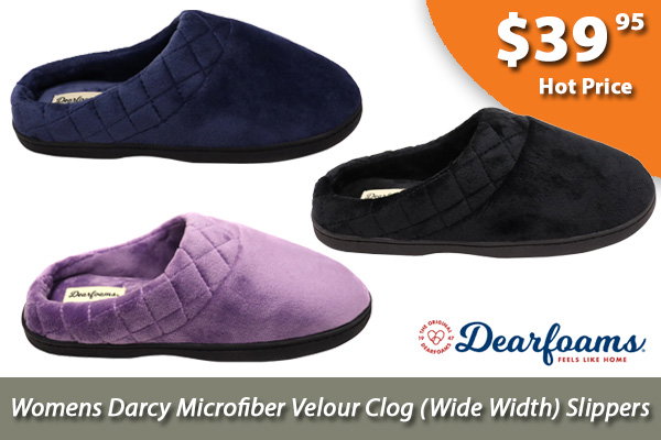Dearfoams Womens Darcy Microfiber Velour Clog Wide Width Slippers