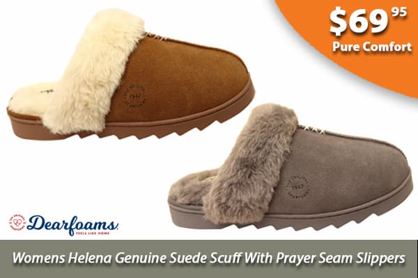 Dearfoams Womens Helena Genuine Suede Scuff With Prayer Seam Slippers