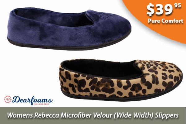 Dearfoams Womens Rebecca Microfiber Velour Wide Width Slippers