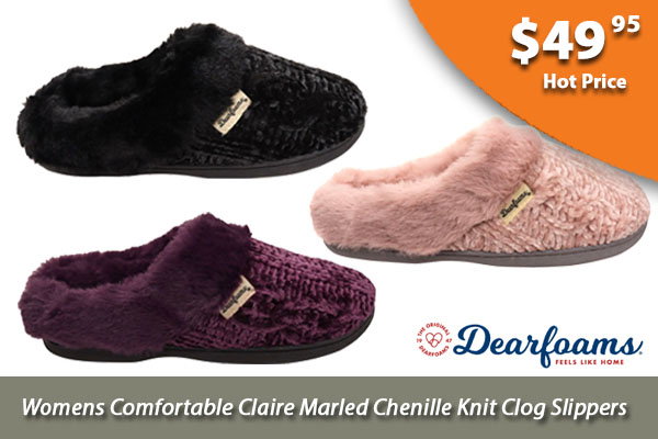 Dearfoams Womens Comfortable Claire Marled Chenille Knit Clog Slippers