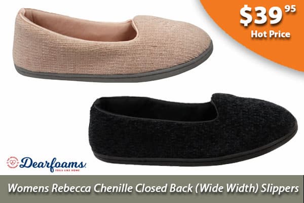 Dearfoams Womens Rebecca Chenille Closed Back Wide Width Slippers