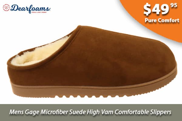 Dearfoams Mens Gage Microfiber Suede High Vam Comfortable Slippers