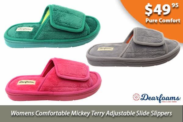 Dearfoams Womens Comfortable Mickey Terry Adjustable Slide Slippers