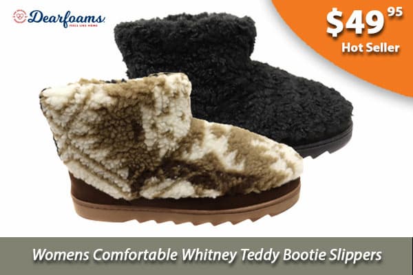 Dearfoams Womens Comfortable Whitney Teddy Bootie Slippers