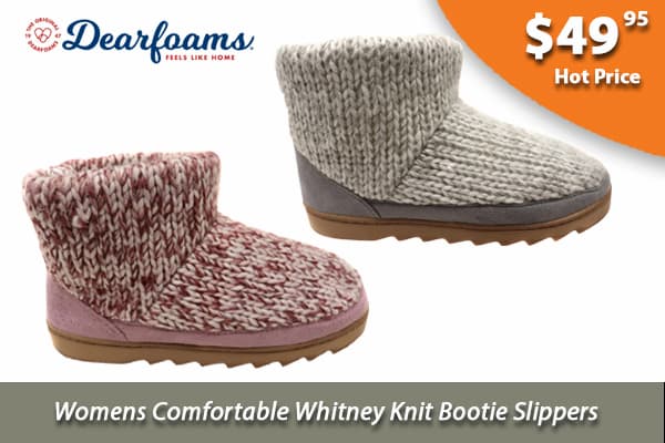 Dearfoams Womens Comfortable Whitney Knit Bootie Slippers