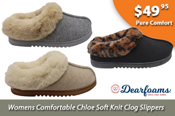 Dearfoams Womens Comfortable Chloe Soft Knit Clog Slippers