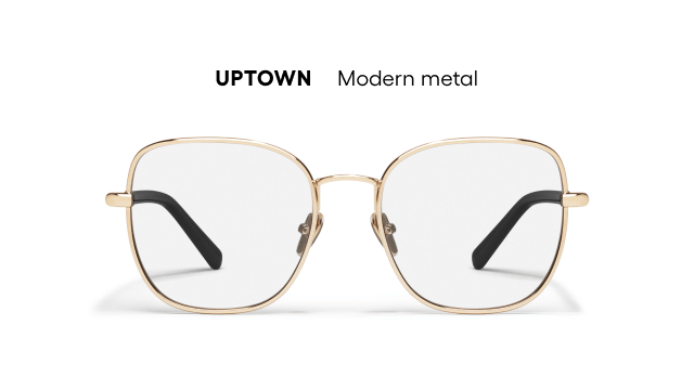 Uptown. Modern metal. GIF of round gold glasses and sunglasses.