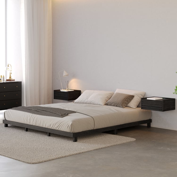 Japanese Style King Floor Wood Bed in Black