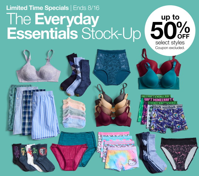 Limited Time Specials | Ends 8/16 | The Everyday Essentials Stock-Up | up to 50% OFF select styles | Coupon excluded.