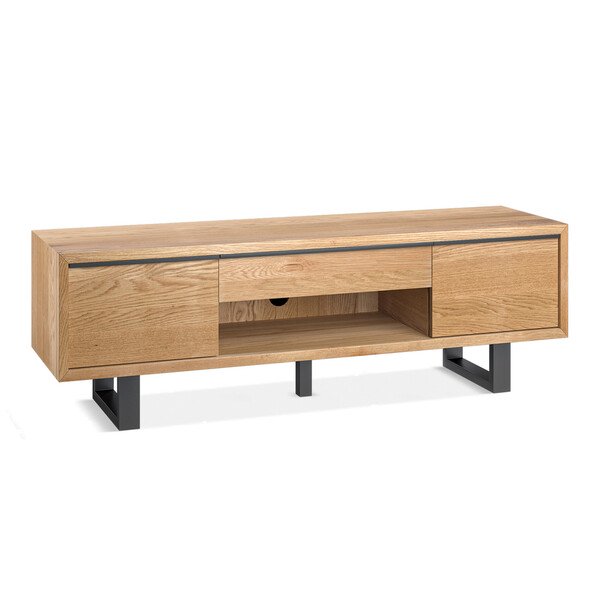 Image of Maine Natural Solid Oak & Metal Extra Large TV Unit