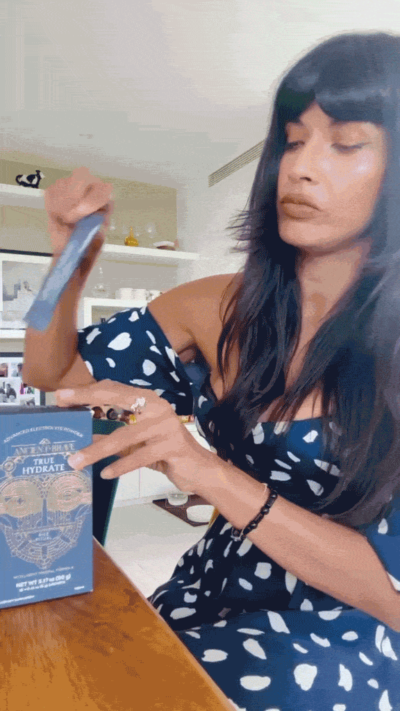 Gif of Jameela Jamil and her daily ritual