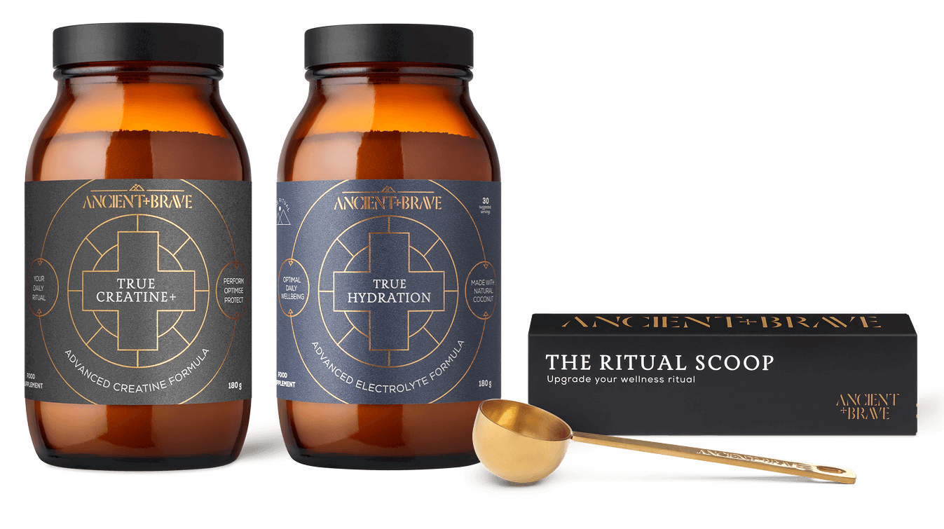 The Recharge Ritual containing True Creatine+, True Hydration and a gold Ritual Scoop