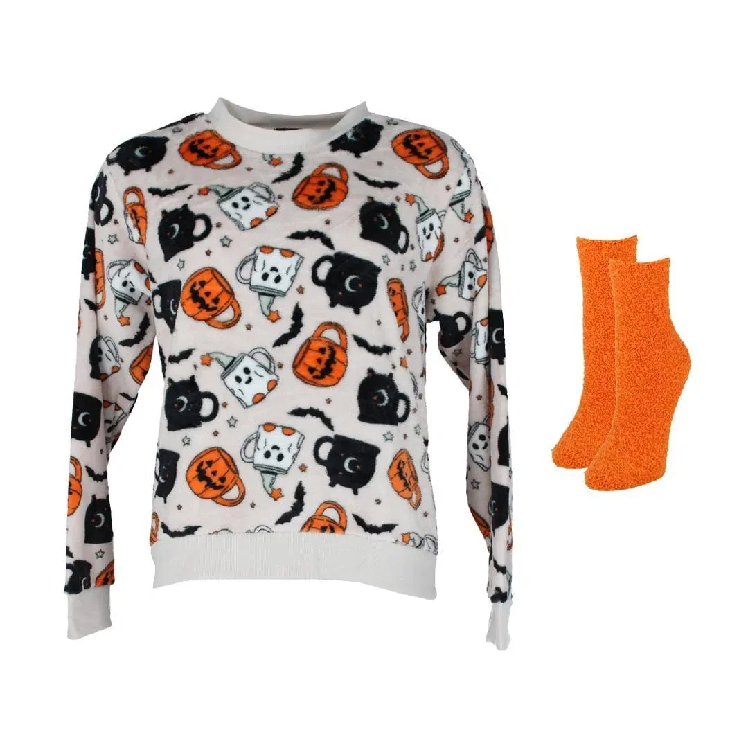 Image of Weekending Women's Plush Halloween Mug Crewneck with Socks Set