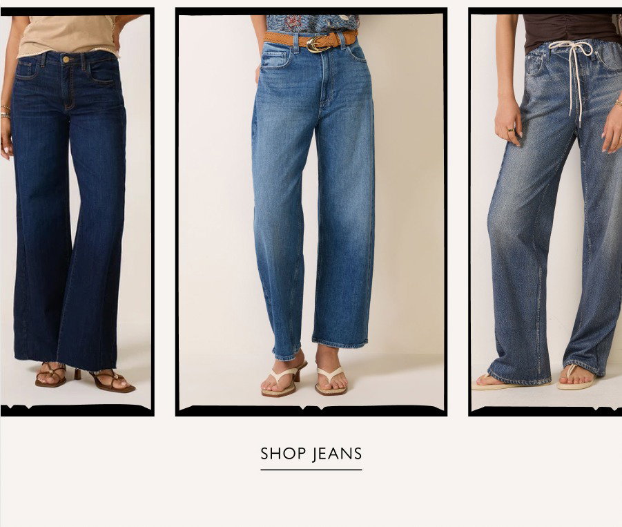 Fashion images of model in great denim to pair with fashion tees. SHOP JEANS