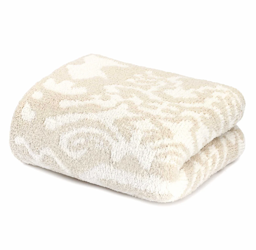 Damask Throw in Linen / Creme 