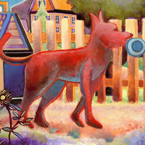 Dog with frisbee painting