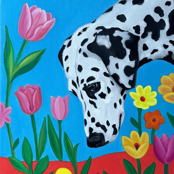 Dalmatian in flowers painting