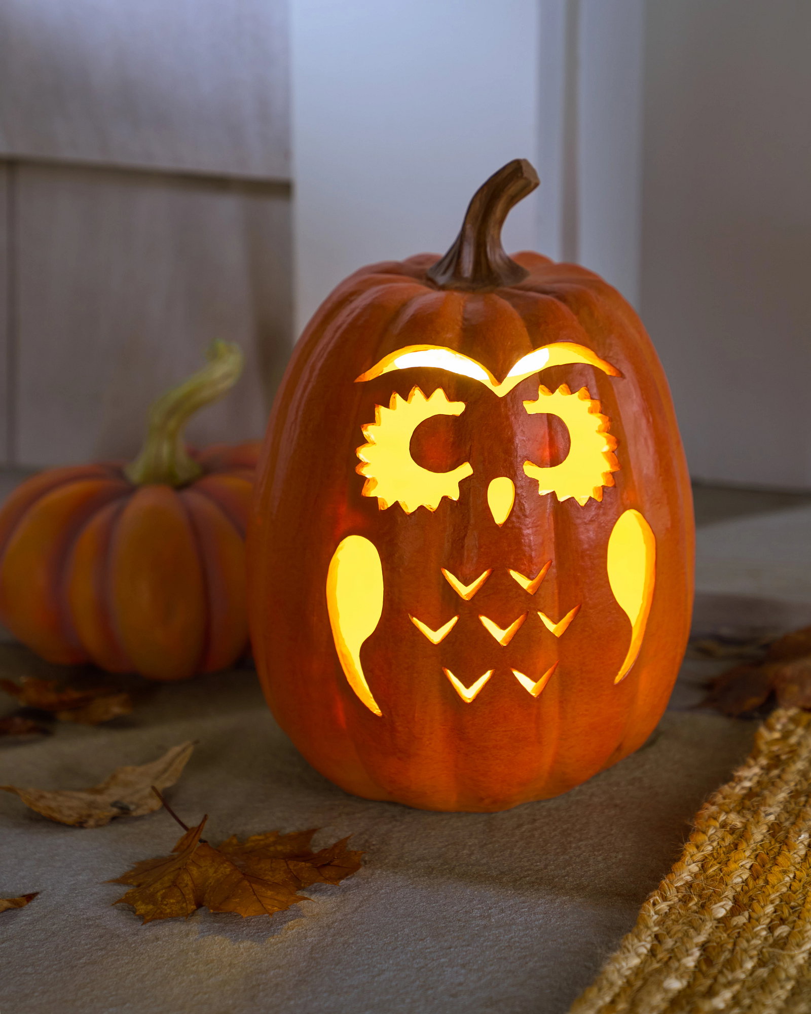 Image of 12" Outdoor Lit Owl-o'-Lantern