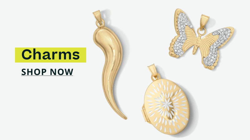 Gold horn, butterfly & medallion with engraved starburst charms. Charms. Click here to shop now