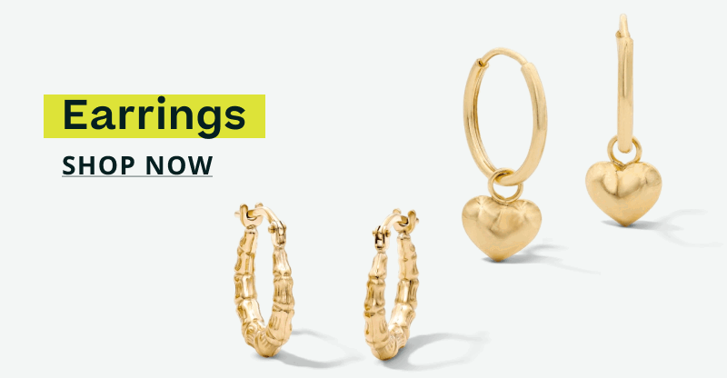 Gold hoops with dangling heart charms & bamboo-style hoops. Earrings. Click here to shop now