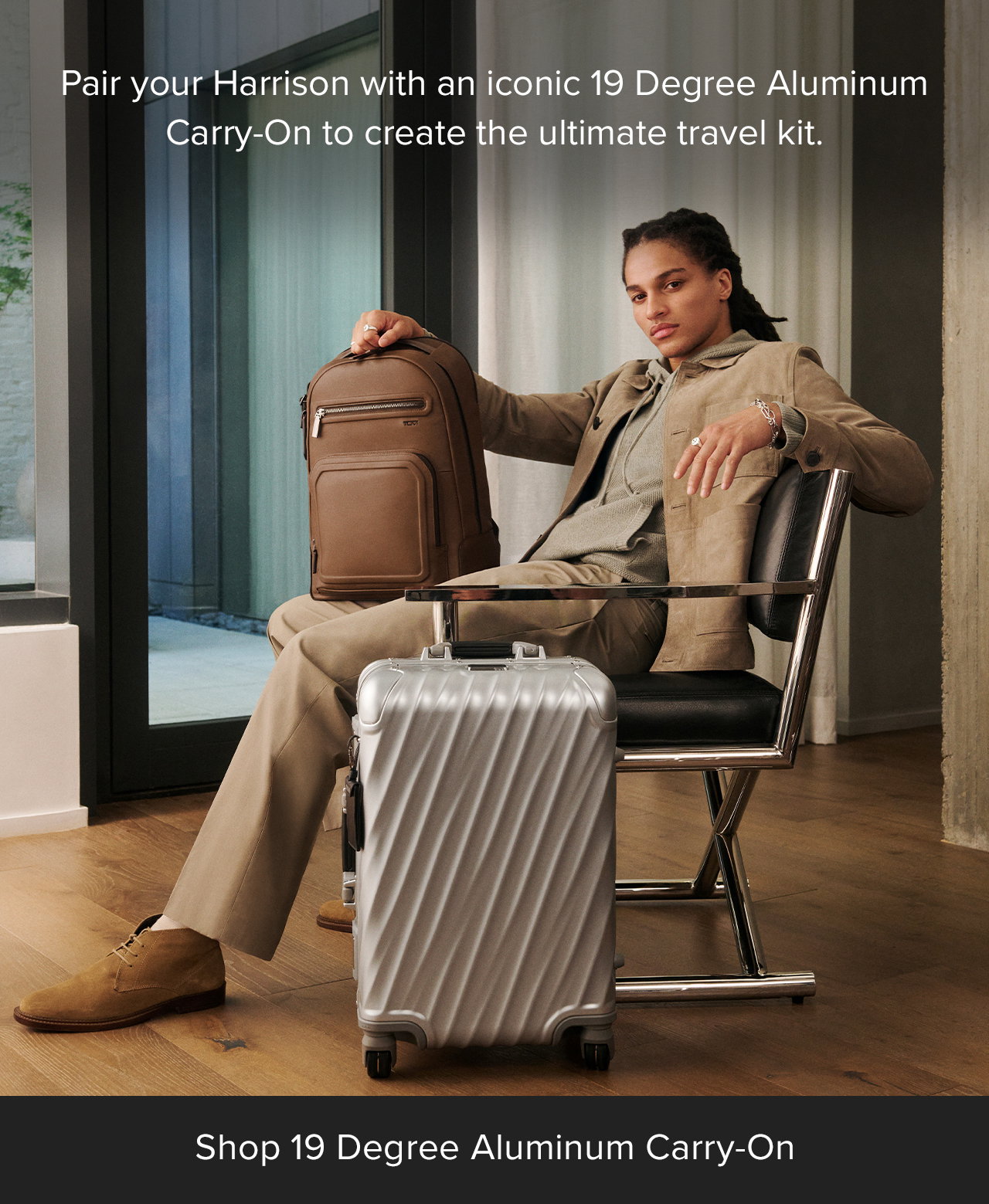 Pair your Harrison with an iconic 19 Degree Aluminum Carry-On to create the ultimate travel kit. Click to shop the 19 Degree Aluminum Carry-On luggage.