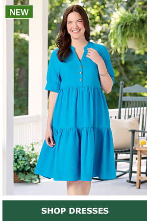 Shop Dresses. New: Crinkle Cotton Notch-Neck Tiered Dress