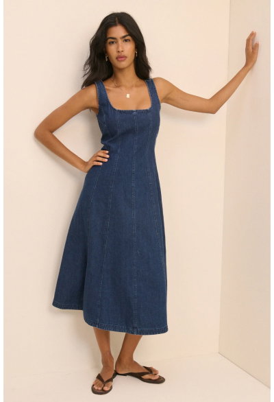 Dark Wash Denim Rowe Midi Dress