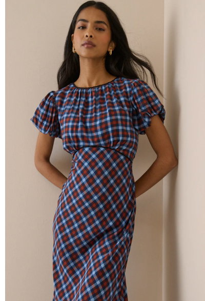 Blue and Red Gingham Sicily Midi Dress