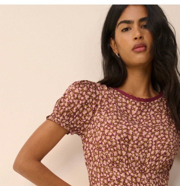 Burgundy Floral Tiered Dara Midi Dress