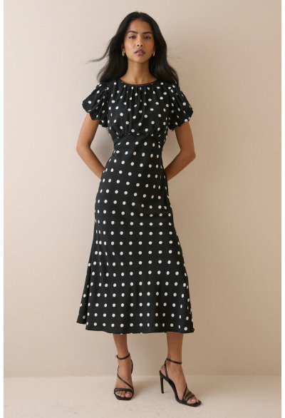 Black Polka Dot Sicily Midi Dress