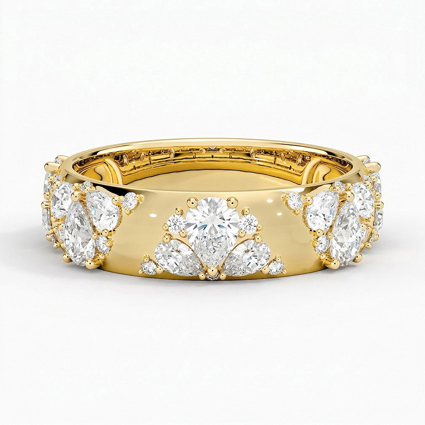 14K Yellow Gold Mosaic Lotus Pear and Round Lab Diamond Ring