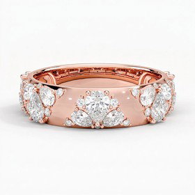 14K Rose Gold Mosaic Lotus Pear and Round Lab Diamond Ring