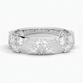 14K White Gold Mosaic Lotus Pear and Round Lab Diamond Ring