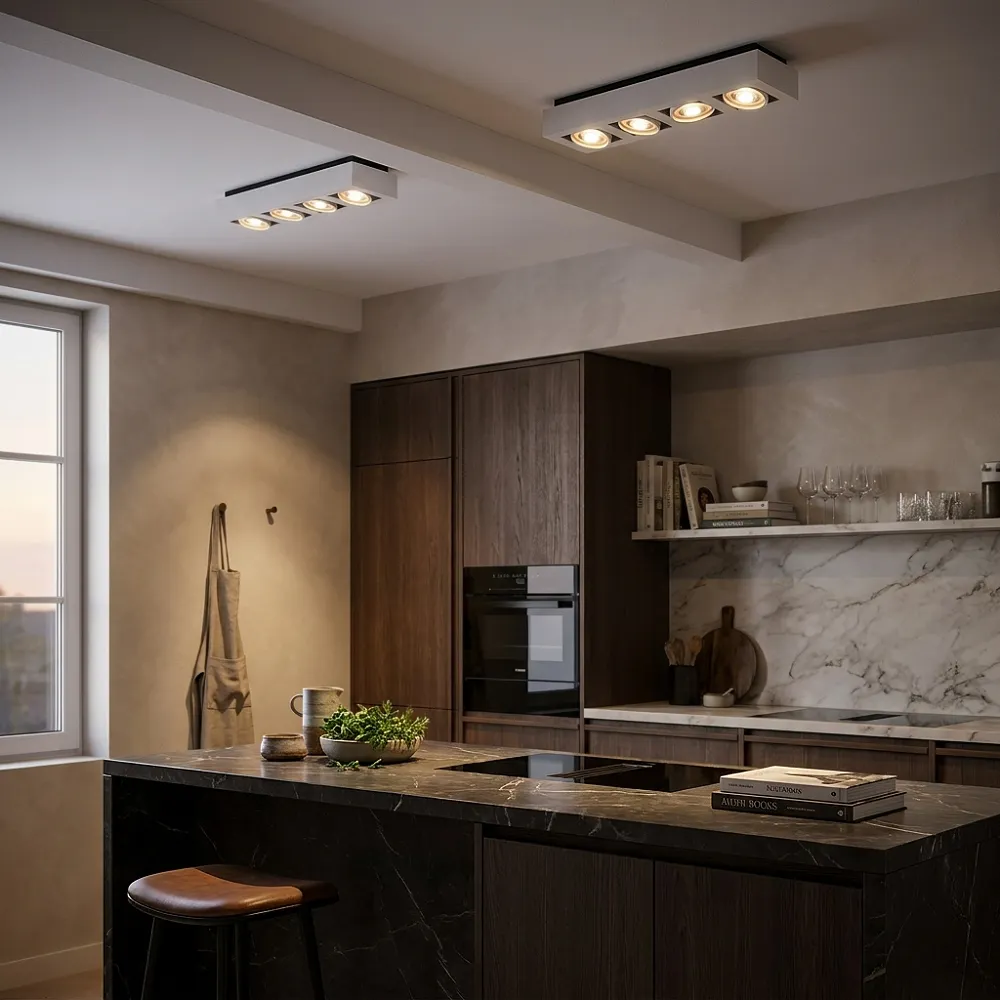 Castor bianco IV by LUSENZ - Rectangular 4-light ceiling lamp with tilting spotlights