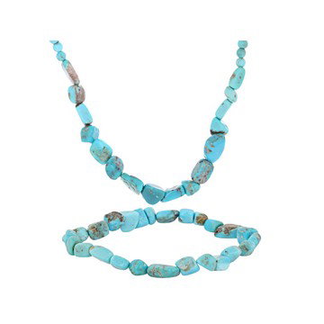 Blue and Green Kingman Turquoise Rhodium Over Sterling Silver Necklace and Bracelet Set