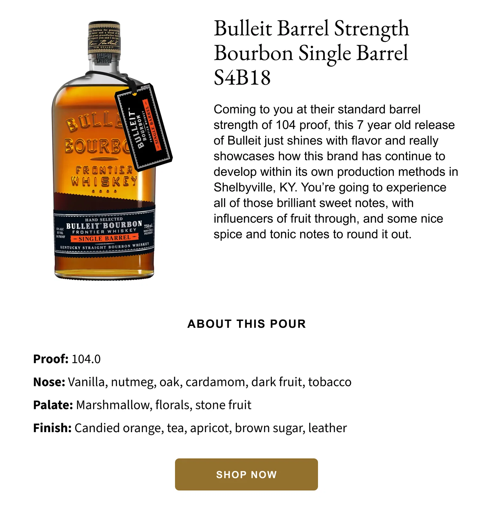 Bulleit Barrel Strength Bourbon Single Barrel S4B18 - Shop Now