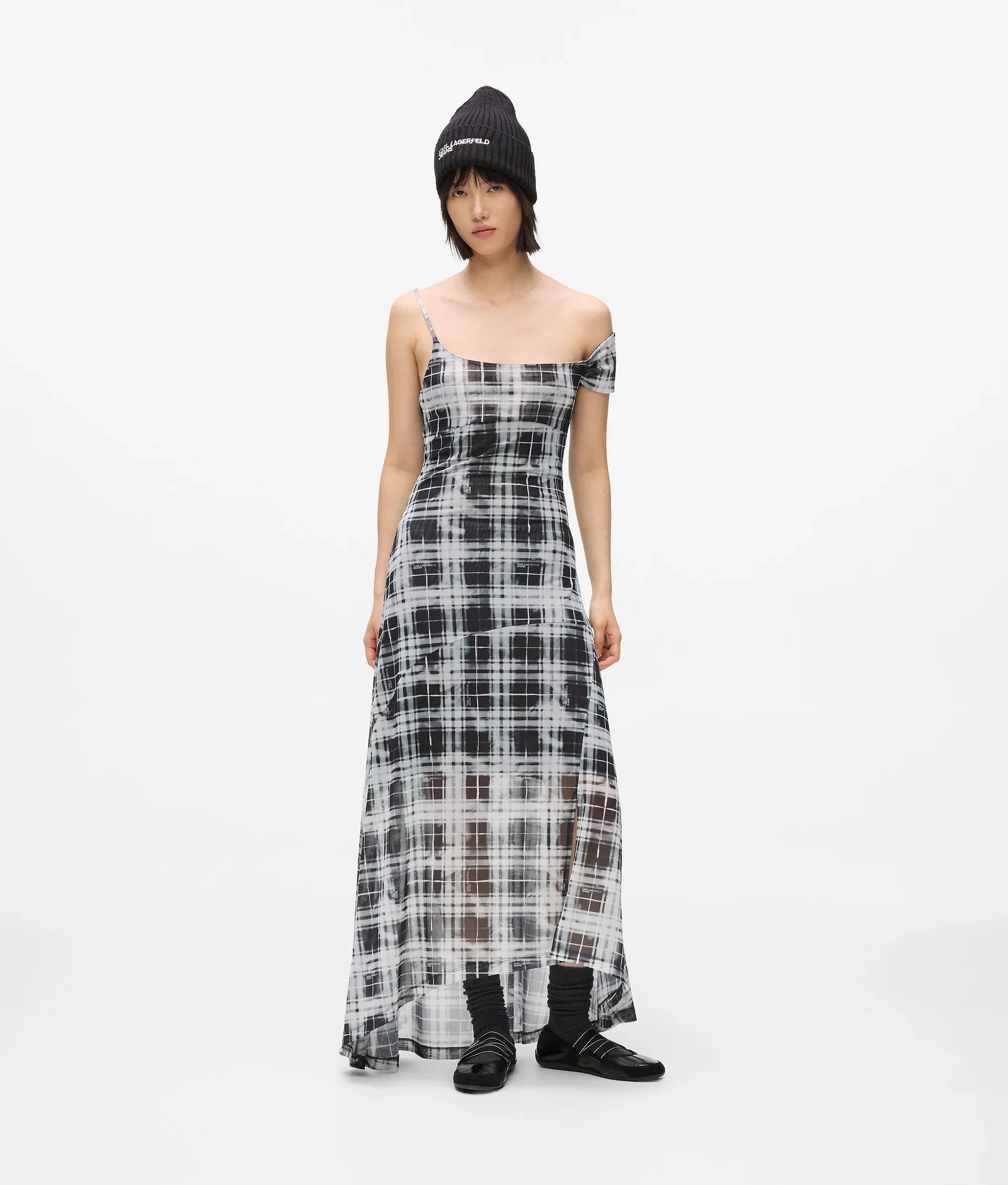 Image of Checked mesh maxi dress