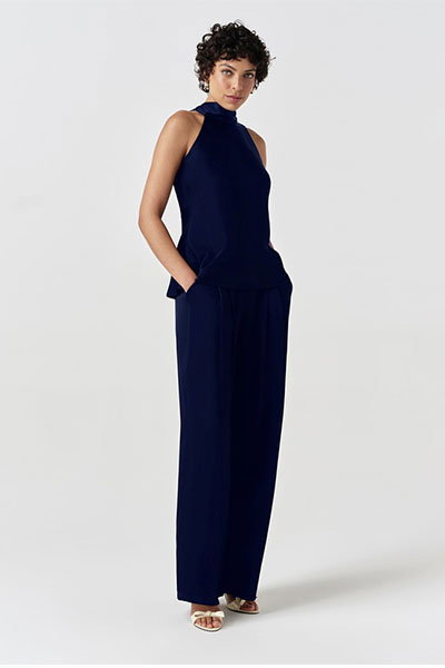 Reese High Neck Satin Back Crepe Top