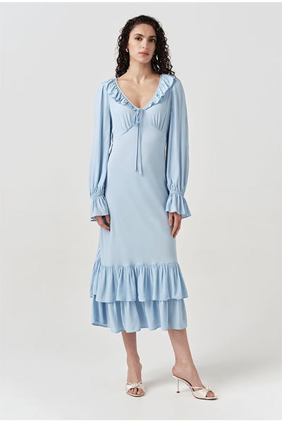 Melina Crepe Ruffle Hem Midi Dress