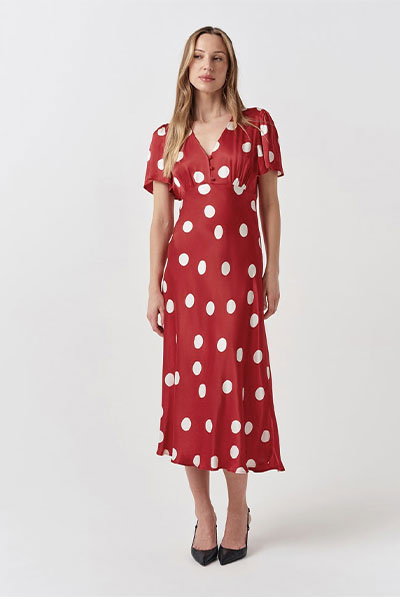 Elizabeth Polka Dot Satin Midi Tea Dress