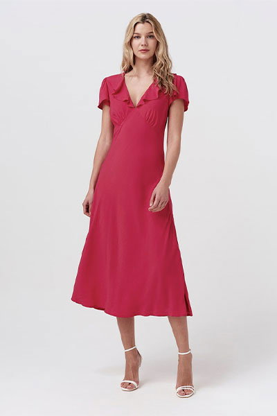 Kimmy Frill Neck Crepe Midi Dress