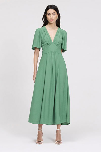 Rosalie Angel Sleeve Crepe Midi Dress